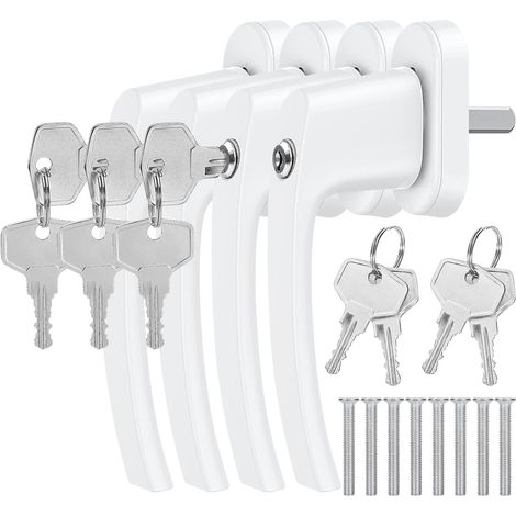 4 Pièces - Poignée De Fenêtre - Serrure De Porte - Verrouillable Avec Clé - Protection Enfants Et Anti-vol - Usage Intérieur Et Extérieur - Blanc - 15,5cm
