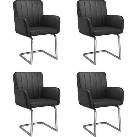 Set di 2 sedie da pranzo imbottite in similpelle nera con gambe in metallo MODENUIT (1/5)
