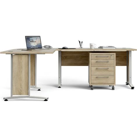 Dmora - Scrivania Megh, Scrittoio multiuso, Tavolo per ufficio porta PC, Piano di lavoro, 230x200 h75 cm, Quercia e Bianco