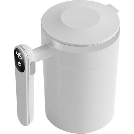 Tazza da caffè automescolante con display della temperatura in tempo reale, a prova di perdite, ideale per preparare proteine in polvere, succhi di frutta e frappè (bianca) (1/5)