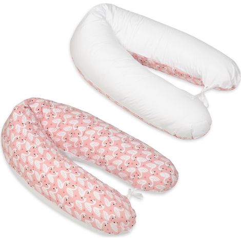 Cojín de lactancia - Cojín de embarazo - 100% algodón - con cordones - 145 cm - Cisnes – blanco