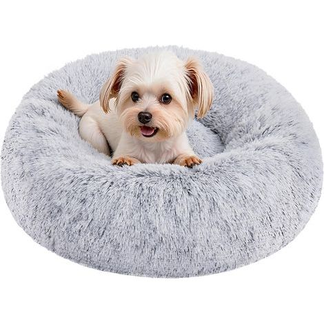 Cuccia per Cani, Lettino Rotondo a Forma di Ciambella, Divano, Cuscino Centrale Rimovibile e Lavabile, Tessuto in Peluche Morbido, Ø50 cm, Grigio Sfumato PGW037G01 (1/5)