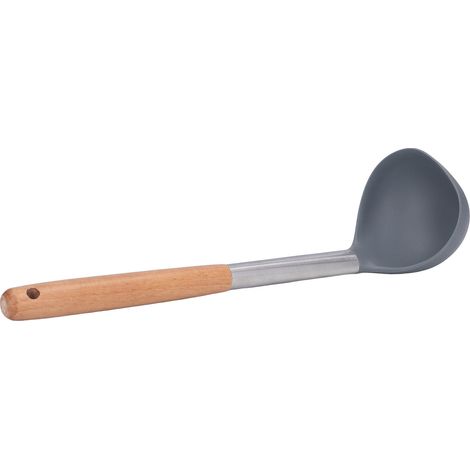 Weiche und sichere Suppenkelle aus Silikon, langlebig, antihaftbeschichtet, kratzfest, mit Holzgriff, Schöpfkelle (1/5)