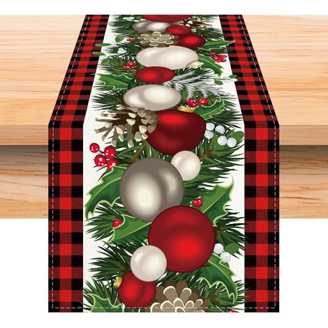 Chemin de table de Noël en lin, à carreaux vichy rouges et noirs, 7 (1/5)