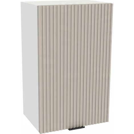 Mueble de cocina superior 45/72, cuerpo Vigo blanco, frontal ranurado, cachemir mate. (1/3)