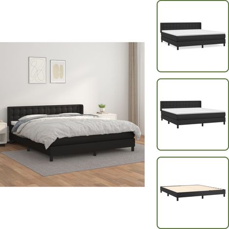 Boxspringbett mit Matratze Schwarz 160x200 cm Kunstleder - Boxspringbett - Doppelbett - Bettenrahmen - Kunstlederbett - Schwarzes Bett (1/5)