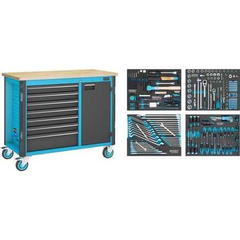 Hazet Werkbank, fahrbar Assistent 179NW, Sortiment, 230-tlg., Schubladen, flach: 6 x 81 x 522 x 398 mm, Schubladen, hoch: 1 x 166 x 522 x 398 mm (1/5)