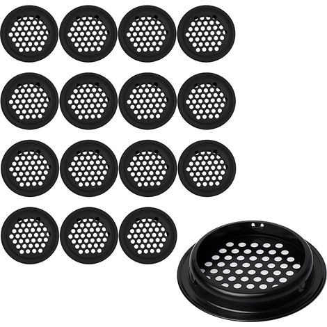 16 rejillas de ventilación de acero inoxidable negro - Rejillas de ventilación redondas de 35 mm con 16 orificios para disipación de calor - Tapas duraderas para armarios de cocina y estanterías (1/5)