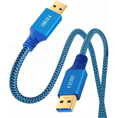 Câble USB 3.0 type A mâle vers USB 3.0 A mâle, extension de câble, douille bleue, 5 Gbit/s, pour disques durs, données de caméra SSD, 30 cm (1/5)