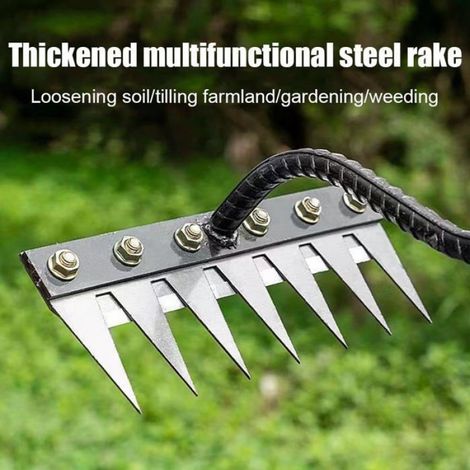 1 Râteau désherbage, Acier carbone, Dents multiples, Poignée ergonomique, Jardinage (1/5)