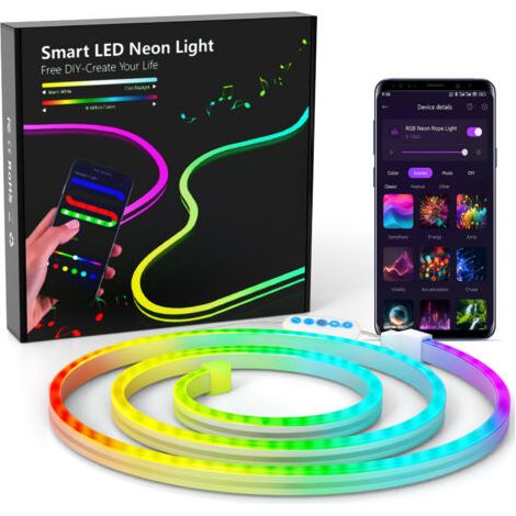 LAN Neon Ruban LED 1m, RGB Bande LED avec Contrôle APP Contrôle, Flexible Étanche Découpable Synchronisation Musicale Bandeau Lumineuse Led pour Intérieur Déco Maison (1/4)
