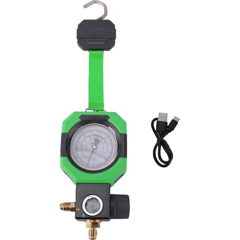 Manomètre de pression frigorifique à double vanne avec remplissage de fluorure pour R410, R22 et R32, à bain d'huile, cadran lumineux LED, plage de mesure 0-55 bar (0-800 psi). (1/5)