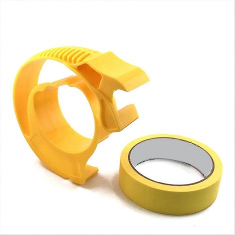 Machine applicatrice et distributrice de ruban de masquage pour peintre avec outil de coupe pour réparer et embellir les fissures dans les carreaux jaunes (1/5)