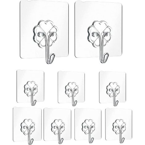 Crochets muraux adhésifs, lot de 9 crochets adhésifs, crochets adhésifs muraux pour suspendre clés, prises, ustensiles de cuisine, serviettes et plus encore (1/5)