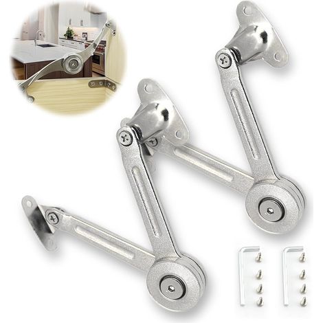 Two adjustable silver lift-up hinges, cabinet lid support, kitchen cabinet closing support, folding table