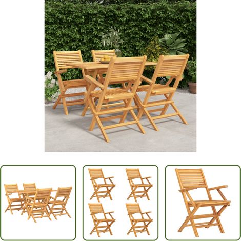 vidaXL Gartenstuhl - 5-tlg. Garten-Essgruppe Massivholz Teak (1/5)