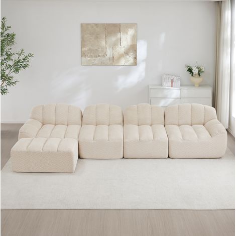 Modulares 4-Sitzer-Sofa 366x104x79 cm aus Strukturstoff Beige mit Ottoman – MEUBLIV (1/5)