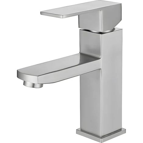 Robinet de salle de bain en acier inoxydable 304 brossé pour lavabo, mitigeur monotrou avec cartouche céramique (1/2)