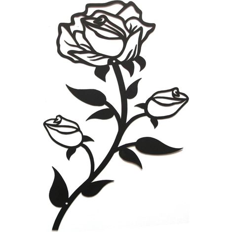 Große Rosen Blumen Wanddeko 38cm Schwarz Metall Kunst für Zuhause Büro Innen (1/5)