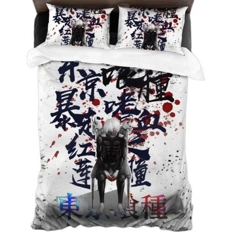 Parure de lit Tokyo Ghoul 3 pièces, blanche et colorée, en microfibre ultra douce 260 x 220 cm (1/4)