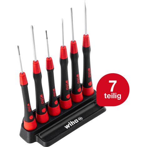 Wiha Feinschraubendreher Set PicoFinish® Schlitz, Phillips 7-tlg. inkl. Halter I Präzision im Kopf I Reparaturset für Modellbau und Hobby (42990)