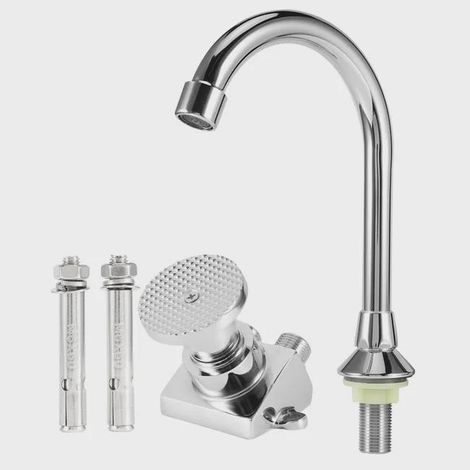 Robinet de lavabo à pédale monté au sol filetage en G1/2 ensemble de robinets d'évier pour laboratoire hospitalier 2 pouces Cuivre (1/4)