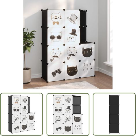 The Living Store Armoire de rangement pour enfants avec 10 cubes Noir PP - Meuble Enfant - Rangements Enfants - Armoire Rangement - Étagère Enfant - Organiseur Jouets (1/5)