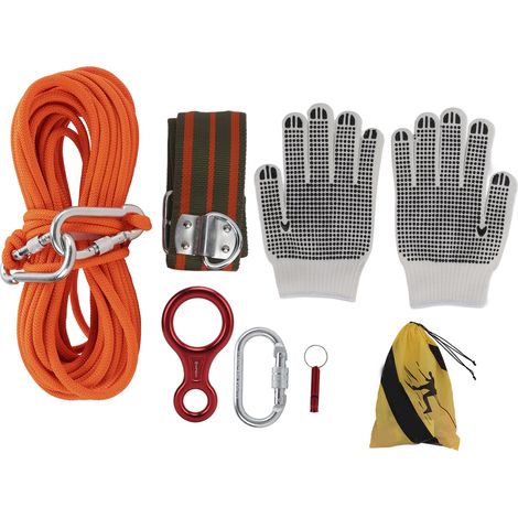 Corde d'évacuation 49.2ft 0.3in, kit de rappel avec mousqueton, charge 11KN, pour survie incendie et urgence. (1/5)