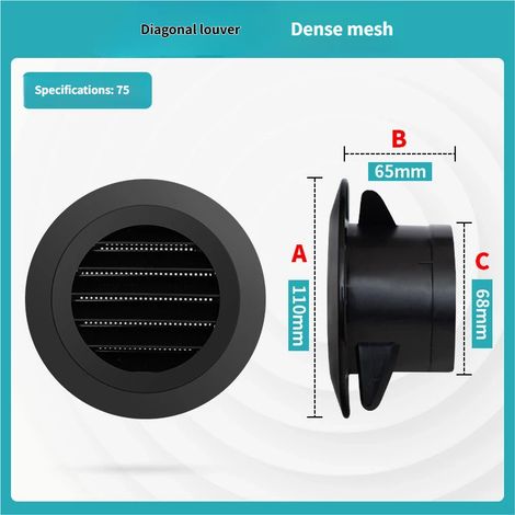 Grille de ventilation ronde en ABS de 75 mm avec moustiquaire, adaptée aux entrées et sorties d'air murales et de plafond intérieures et extérieures. (1/5)