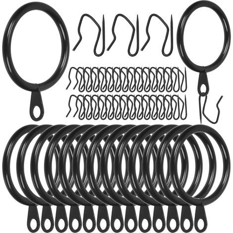 Lot de 24 Anneaux Rideau Noir en Fer, Crochets Porte-rideau, avec Piques, pour Rideaux Douche, 3,0x45mm (1/5)