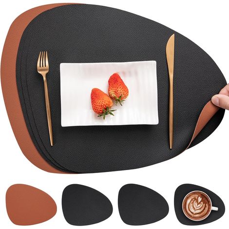 Set de table en cuir double face, antidérapant, lavable et imperméable. (1/5)