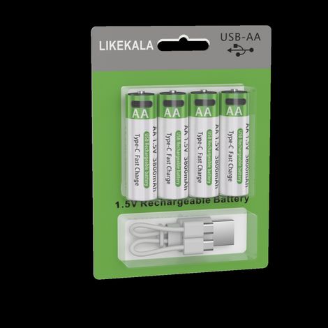 Wiederaufladbare AA-Batterien, USB Typ-C 1,5V Konstantspannungs-Lithiumbatterien für die Fernbedienung. (1/4)