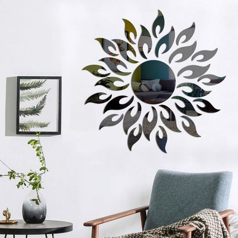 Autocollant Mural de Miroir Décoratif Bricolage Tournesol,3D Acrylique Soleil Fleur Miroir Salon Chambre Art Déco Sticker Mural GROOFOO (Noir)