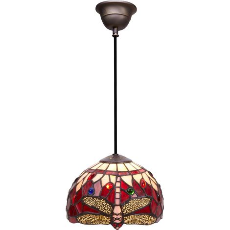 Lampe à suspension Tiffany série Belle Rouge avec câble D-20cm