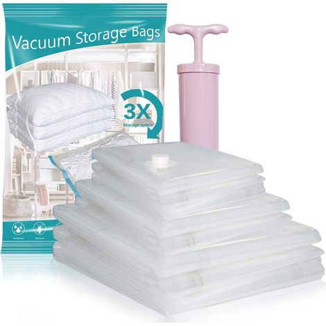 Vakuum-Aufbewahrungsbeutel, 8 Stück (3 x Jumbo, 2 x Groß, 3 x Mittel) für Bettdecken, Decken, Kleidung, Kissen, platzsparender Reise-Verschlussbeutel, Handpumpe inklusive &hellip, (1/5)