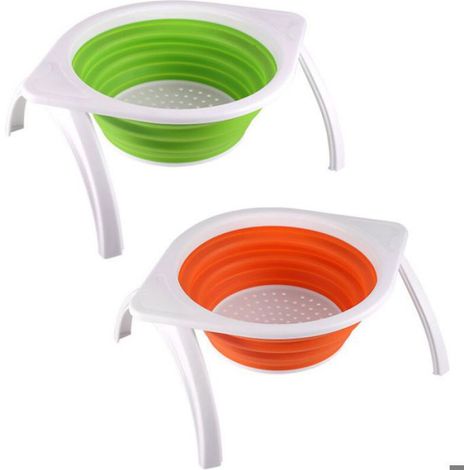 Panier De Vidange - Silicone Alimentaire - Universel Pliable Avec Pieds Et Plaque Filtrante - Bac Rétractable Pour Fruits Légumes - 1 Pièce