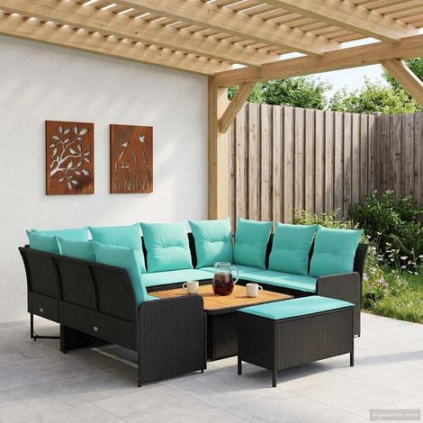vidaXL Juegos de muebles 7 uds. Negro y Turquesa Ratán sintético (1/5)