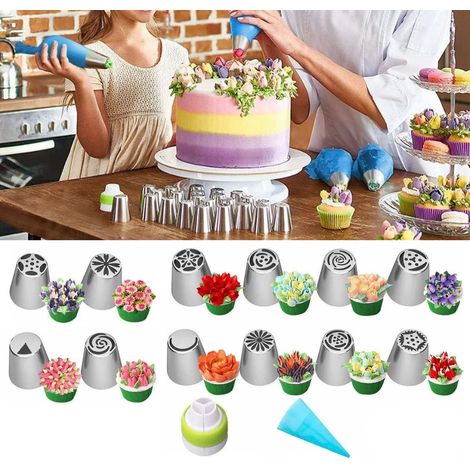 Ensemble de 14 douilles à pâtisserie russes à motifs floraux, en acier inoxydable, taille L. (1/5)