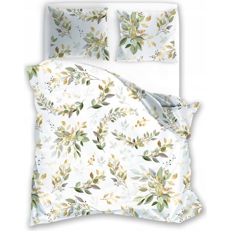 Linge de lit en coton 220x200 cm, motif floral vert jardin