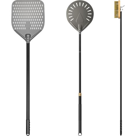 Pelle à Pizza Perforée De 12 Pouces En Aluminium Anodisé Dur De 9 Pouces, Brosse Pour Four à Pizza Ensemble De 3 Pièces Pour Four à Pizza (1/5)