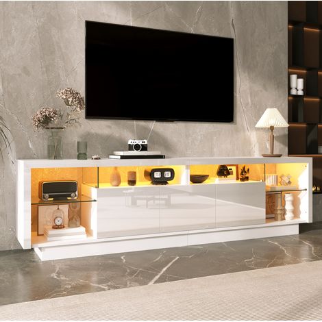 Meuble TV blanc avec 3 portes et LED multicolore, 200x38x55 cm (1/5)