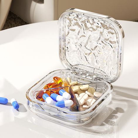 (2 Stück) Mini-Pillendose, transparentes Wellendesign, ABS-Reisegröße, klein und tragbar, kann in einer Geldbörse oder einem Rucksack verstaut werden.