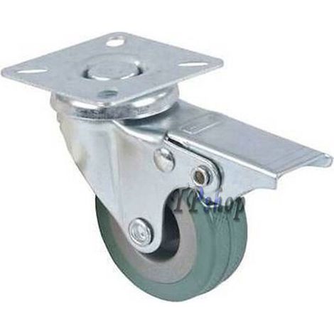 RUOTA GOMMA RIGIDA CON PIASTRA GIREVOLE E FRENO BLOCCO DIAMETRO RUOTA 75x21