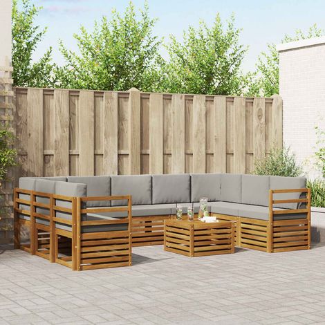 vidaXL Outdoor-Sofagarnitur 10 Stk. Natürlich und Hellgrau (1/5)