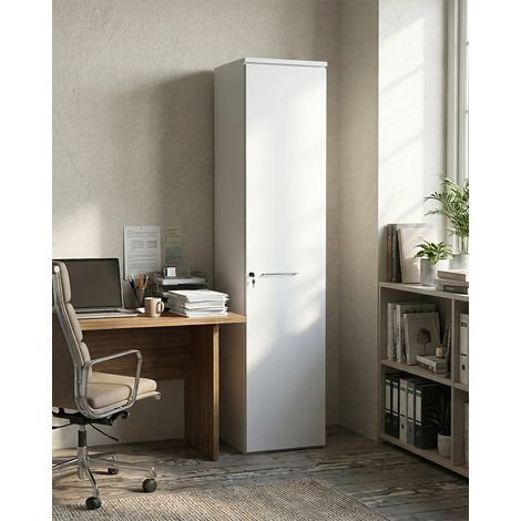 Armadio ufficio Boston - Mobile archivio 1 anta con serratura - 4 mensole incluse - L. 45 x H. 199 x P. 42,5 cm – Bianco (1/4)