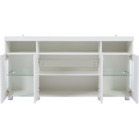 Buffet haut de salon 140 x 40 x 70 cm blanc brillant avec LED, MDF et verre trempé (1/5)