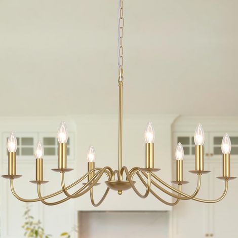 Lustre Doré Vintage, 8 Lumières Plafonnier Dore Moderne Suspension Luminaire Industriel Lustre Salon Chambre Salle à Manger Couloir Cuisine Entree - Ampoule E14 (Non Incluses) (1/5)