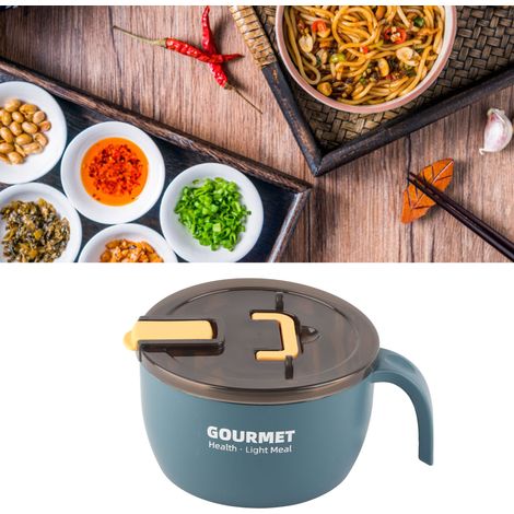 Edelstahl-Schüssel mit Deckel für Instantnudeln, großes Fassungsvermögen, Lunchbox für Schüler mit Besteck, Fast-Food-Becher, koreanische Instantnudeln, blauer Sand (1/5)