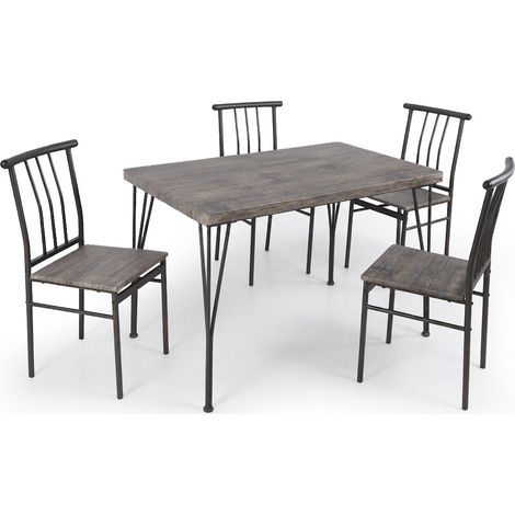 Conjunto de Mesa y 4 Sillas, Efecto Madera y Metal. Comedor o Cocina, 114cm, Marron (1/4)