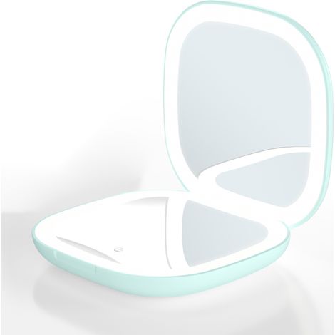 1 Miroir de maquillage LED portable, double face (plat + loupe x5), alimentation USB, dimensions 9x9x1,7 cm (1/5)